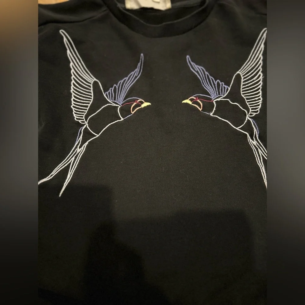 Iconic Stella McCartney Black Bird Embroidered Colorblock Sweatshirt XS IT38 - Picture 9 of 9